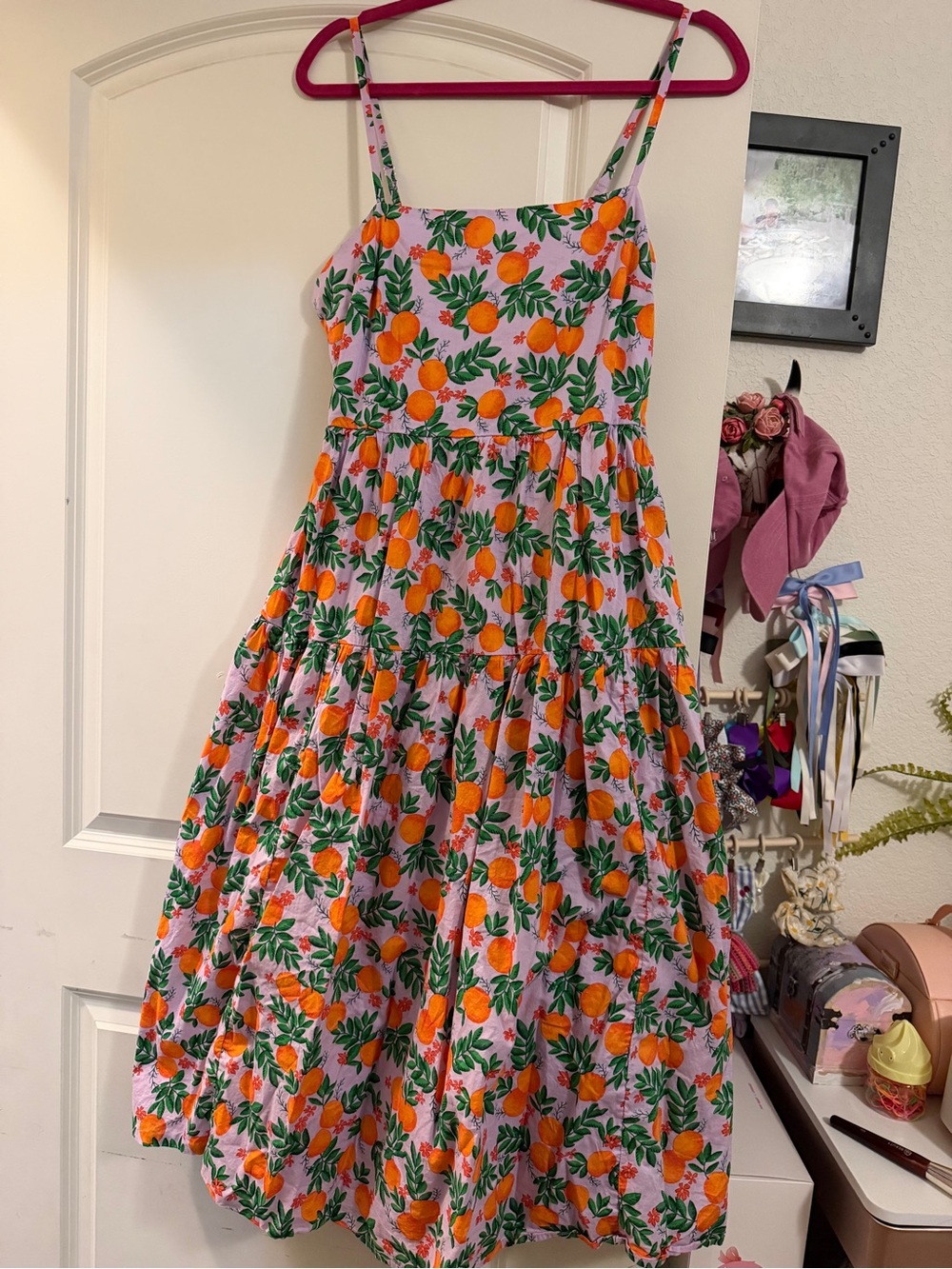 J. Crew Pink Sundress with Orange & Green Citrus Print